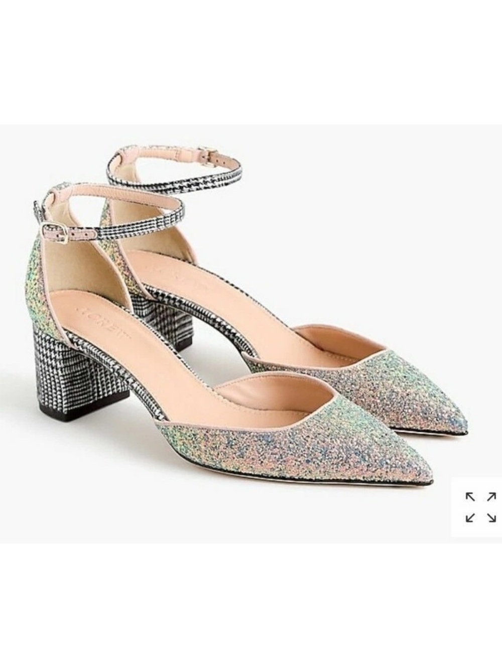 Sparkle and tweed J Crew  Pointed-Toe Block Heel Ankle-Strap Pump